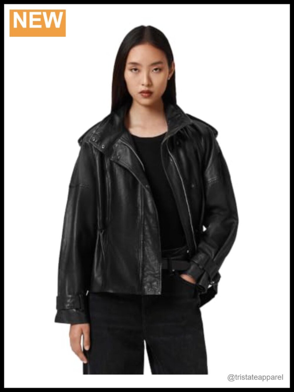 AllSaints Serne Funnel Neck Leather Moto Jacket